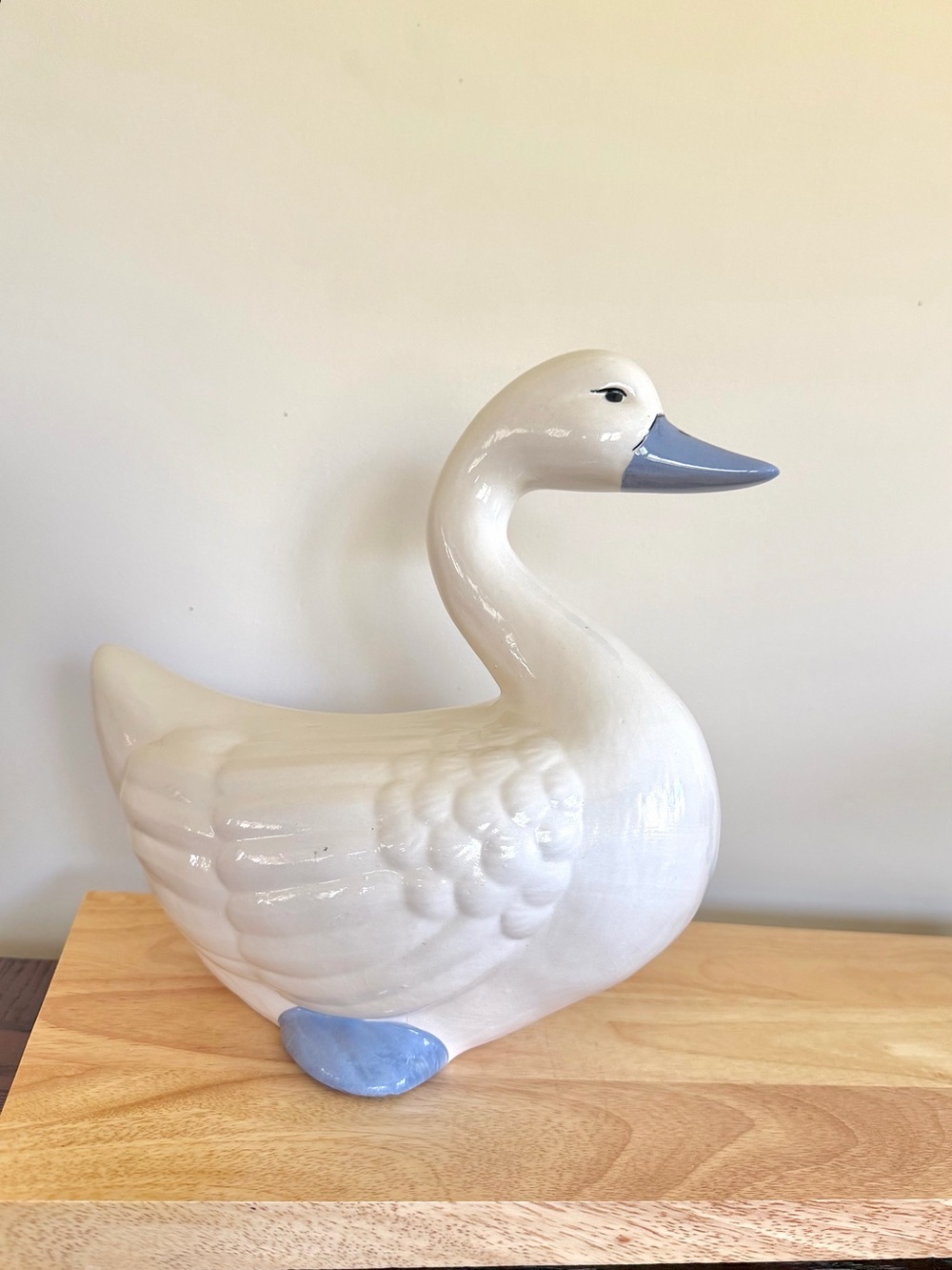 Vintage White Ceramic Swan with Blue Beak and Blue Foot - Vintage Home Accents